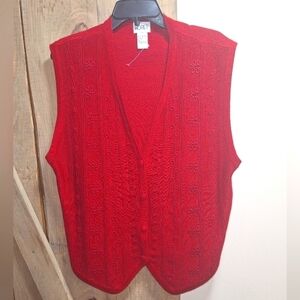 A vintage Koret red wool blend sweater vest in a ladies' size large. EUC.